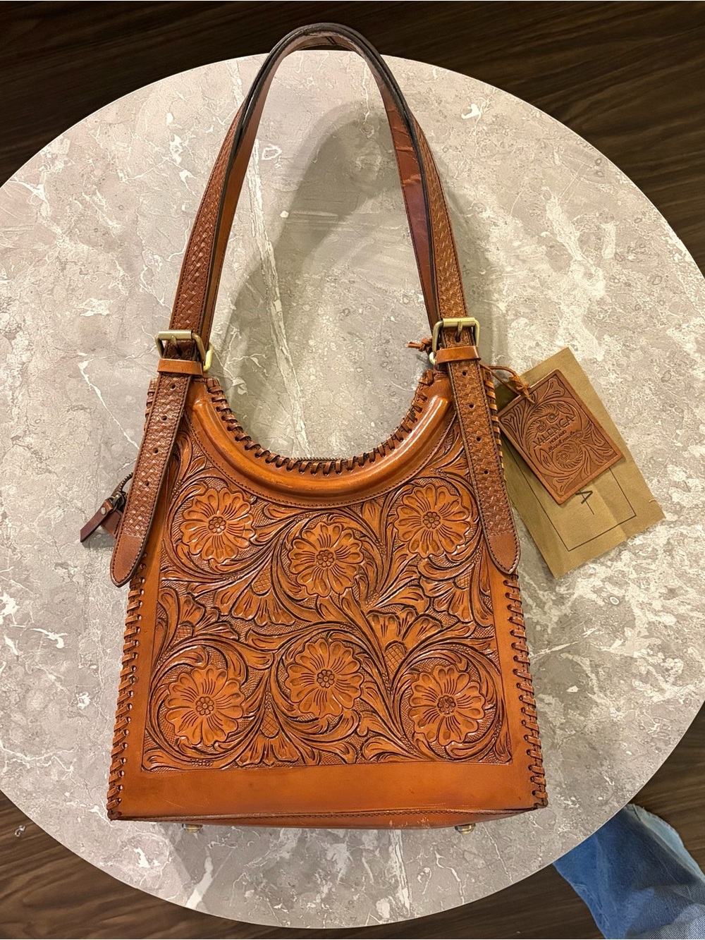 BRAND NEW W/TAGS 100% Genuine Leather Hand-Tooled Bag